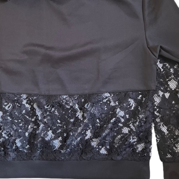 Sheer Lace Panel Silky Puff Sleeve Blouse Black Small Pomelo. - Picture 5 of 9